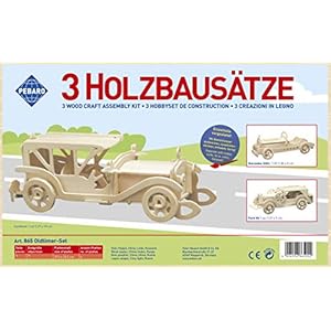 Pebaro 865 houten bouwset oldtimerset, 3 stuks 3D-puzzels oldtimer auto’s: oldtimer I, oldtimer II, oldtimer III; modelbouwset, knutselen met hout, houten puzzel, voorgestanste houten platen, cadeau-idee