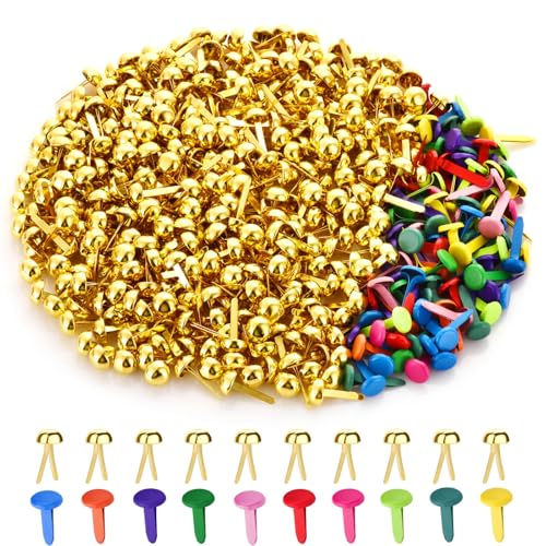 500PCS Brass Fasteners Round Head Fastener Metal Brass Brads Gold Mini Brass Paper Fasteners Colored Mini Brads for Paper Craft Art and DIY