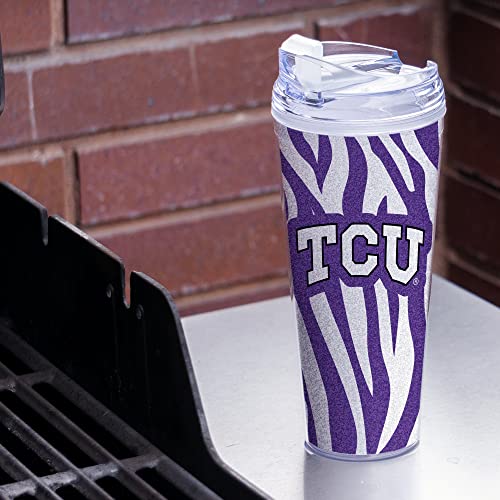 Image of Rico Industries NCAA Glitter 24oz Acrylic Glitter Tumbler with Hinged Lid, Officially Licensed Double Wall Tumbler with Straw