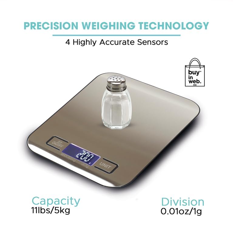 Miniatura 7 de BUY IN WEB Báscula de alimentos de Estados Unidos, báscula digital de cocina de acero inoxidable para gramos y onzas, para hacer dieta, hornear