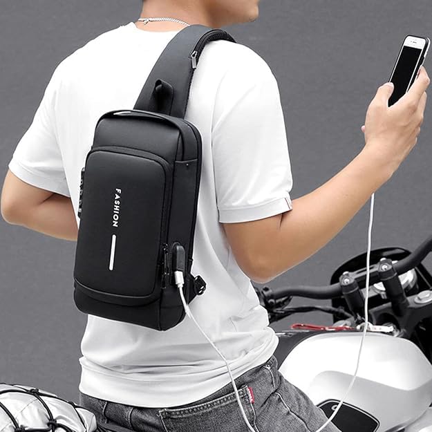 Image of Handcuffs Waterproof Polyester Slim Unisex Crossbody Sling Bag Chest Backpack Men's Shoulder Bag, Leisure Travel Handbag, Hard Shell Anti-Theft Chest Bag