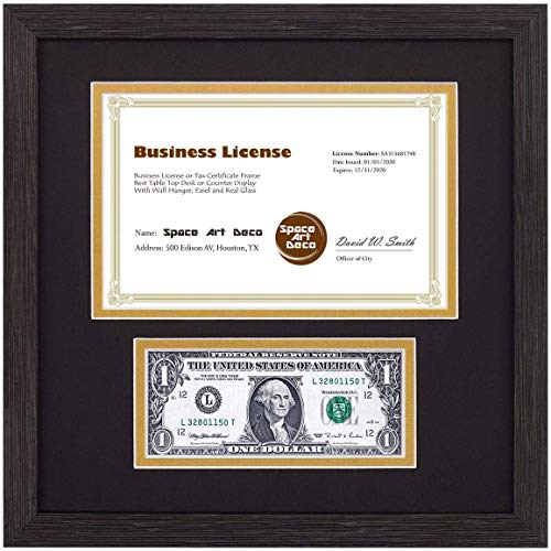 10.5x10.5 Picture Frame Holds 5.5x8.5 License and First Dollar Bill Brown