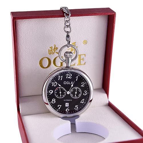 Image of OGLE 3ATM Waterproof Stainless Steel Energy Storage Display Day Calendar Large Size Fob Self Winding Automatic Skeleton Mechanical Pocket Watch