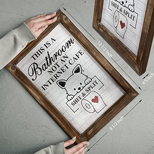 Funny Bathroom Signs Rustic Wooden Decor, Farmhouse Toilet Guest Half Bath Humor Frames Wall Art, Cute Sign for Home Decoration, Gift Humorous Sayings for Kids, Husband, Best Friend, 8.6" * 12.5" - Image 6