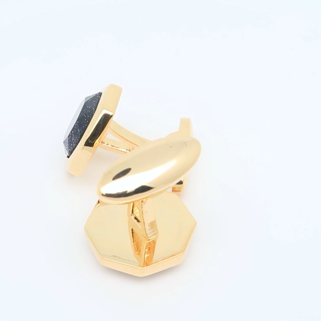 Mancuernillas Octagon Goldstone chapadas en oro para hombre miniatura 7