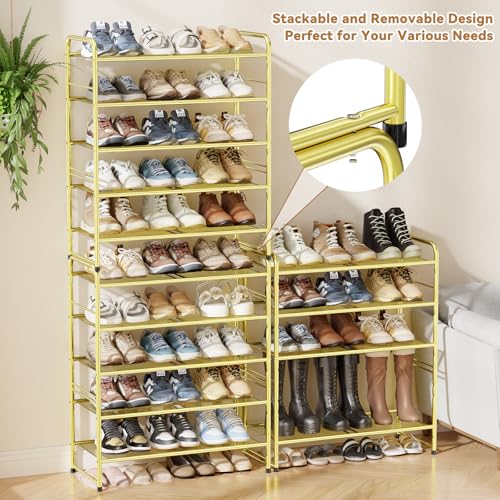 Image of Modern Shoe Rack, 5 Tier Heavy Duty Metal Mesh Shoe Shelf 27 Inch Wide, Glod