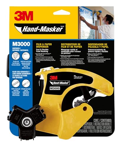 3M Hand Masker M3000 Tape Dispenser, Film & Tape, Applies Painter's Tape to Masking Film or Paper in One Continuous Application, Compact & Lightweight Design, Saves Time When Preparing For Painting