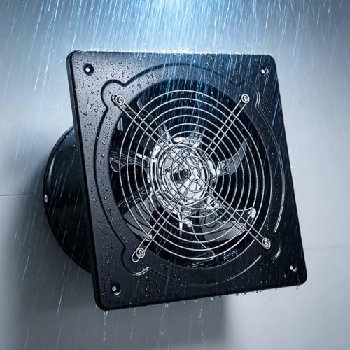 Ventilador de extracción metálico industrial negro, bajo ruido, 220V, 7 pulgadas, instalación sencilla en pared, impermeable, alta velocidad, con compuerta anti-retorno para sótano, ático y taller miniatura 6