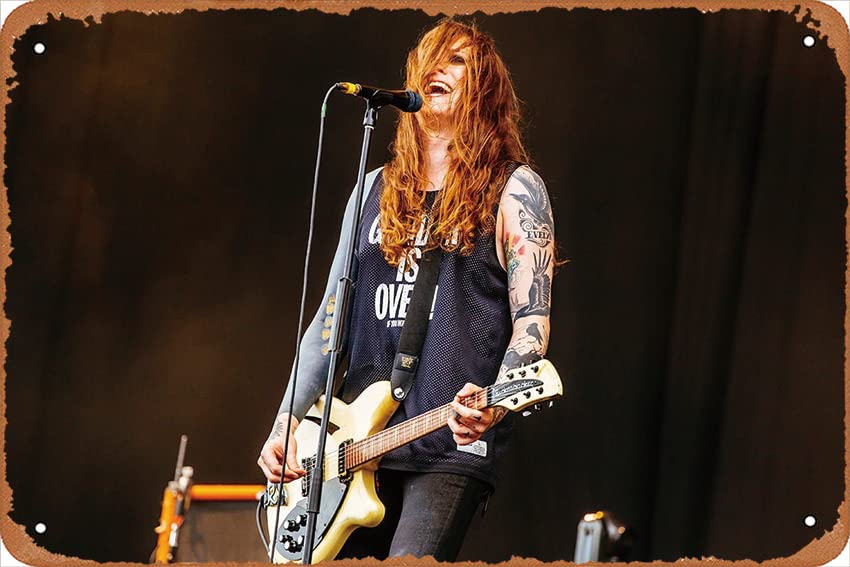 Against Me! – Band Posters / Prints – Laura Jane Grace Smiling And Playing Guitar On Stage, England, 2015 Poster Poster Metal Tin Signs Modern Wall Decoration for Bedroom Office Home Wall Home Room 8x12 Inches