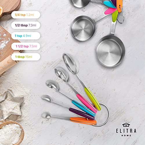 Measuring Cups And Spoons Set 13 Piece. Includes 10 Stainless Steel Measuring Spoons And 3 Plastic Measuring Cup – By Elitra Home #TOP2