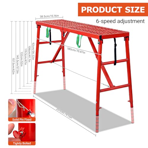 Foldable Scaffolding Platform, 70.8x15.7x36.2-62 Inch Portable Work Platform, 770 Lbs Adjustable Height Industrial Step Ladders, Perfect for RV Cleaning, Home Painting and Reaching High Places by yaogohua - Image 2