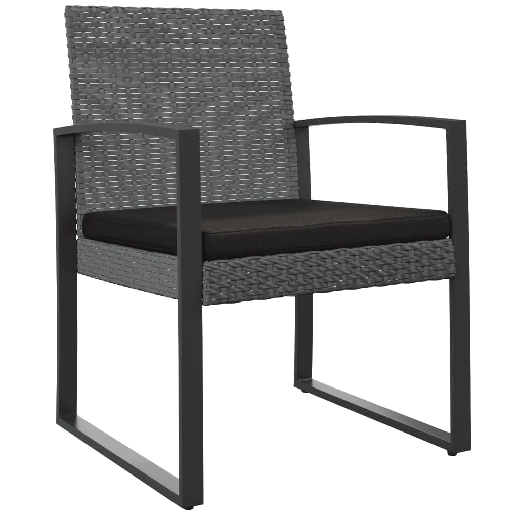2er Gartensessel PP-Rattan anthrazit 54,5x57x77,5 cm Stahlrahmen Schwarze Sitzkissen Terrassenstühle Balkon Garten