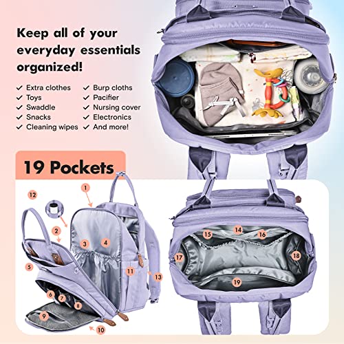 Image of Dikaslon Diaper Bag Backpack with Portable Changing Pad, Pacifier Case and Stroller Straps, Large Unisex Baby Bags for Boys Girls, Multipurpose Travel Back Pack Moms Dads, Taro Purple