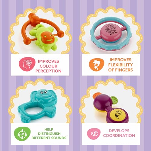 Image of Cable World Bath Toy Infant Colourful Plastic Non Toxic Set of 7 Attractive Big Size Rattles and Teathers, Bath Toy for Kids, New Borns, Baby