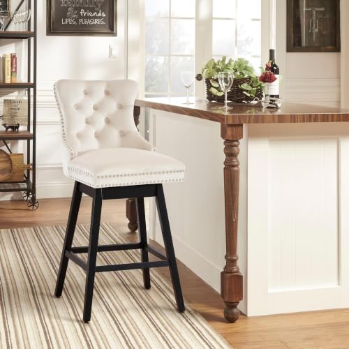 Image of Beige Swivel Bar Stools, Velvet Counter Height Bar Stools Set of 1