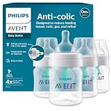Philips Avent Anti-Colic Baby Bottle with AirFree Vent, Slow Flow 1 Nipple, 0m+, 4oz, 4 Pack, Clear, SCY701/04