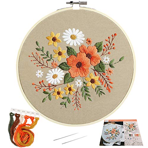 Fansport Embroidery Starter Kit DIY Floral Cross Stitch Kit Handmade Craft Kit with Hoop Kit Cross