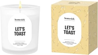 Homesick Lets Toast Scented Candle 13 oz in Champagne Grapes Scent, Natural Soy Wax, Non-Toxic, 80 Hour Burn Time, Organic Cotton Wick, Reusable Jar for Wedding & Engagement Gifts for Couples