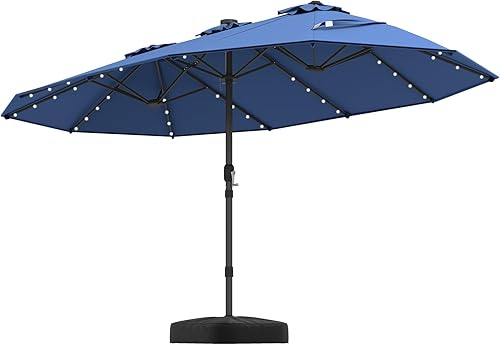 Tangkula Sombrilla solar de doble cara de 15 pies para patio, sombrilla individual extragrande para exteriores con 48 luces LED, parte superior