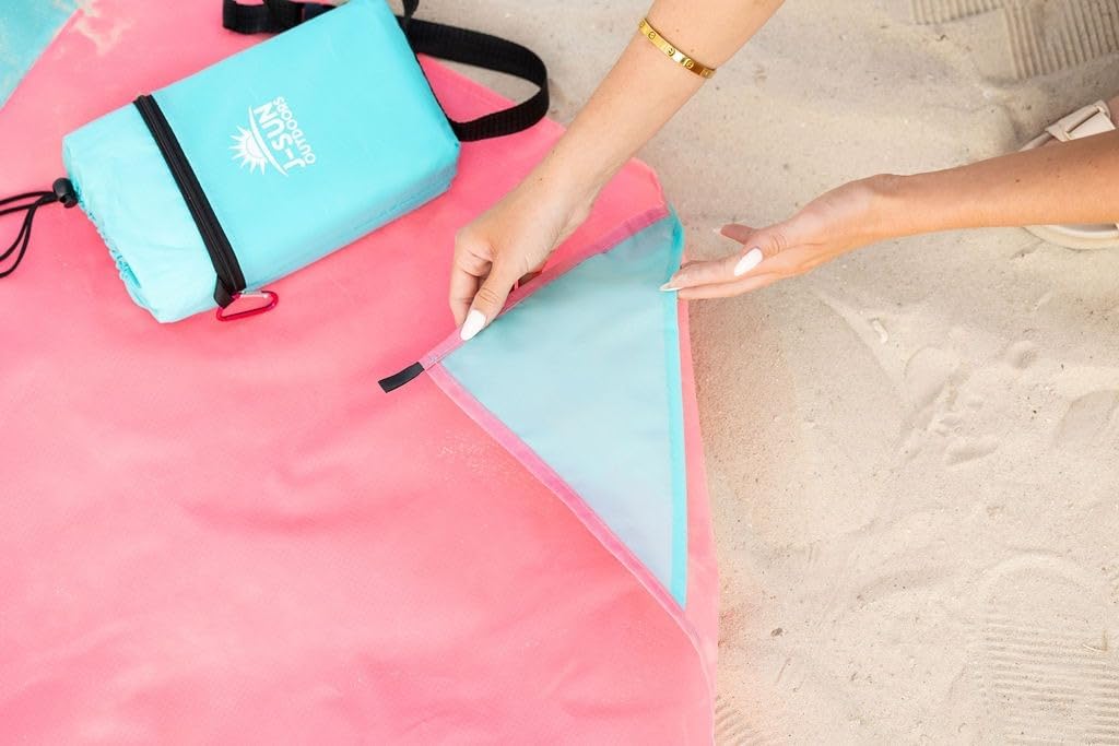 XL Beach Blanket Sandproof Waterproof for 4-6 Adults - 10ft x 9ft Beach Mat with Zippered Pocket, 4 Stakes & Storage Bag | Lightweight 1.4 lbs Quick-Dry Blanket for Beach, Camping & Picnic