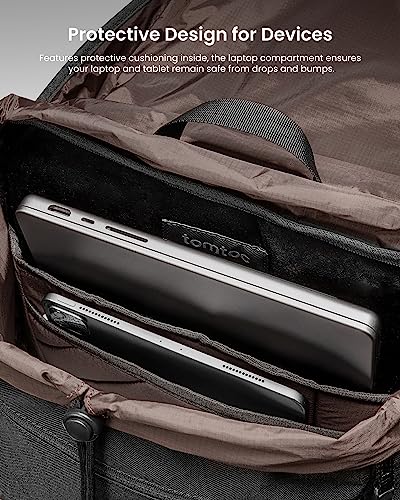 tomtoc Flap Laptop Backpack, Lightweight, Water-Resistant Casual Daypack, Durable Work-pack, Vintage Classic Rucksack for 13-15.6 Inch Laptop, perfect for Campus, Street, 22L Black 5