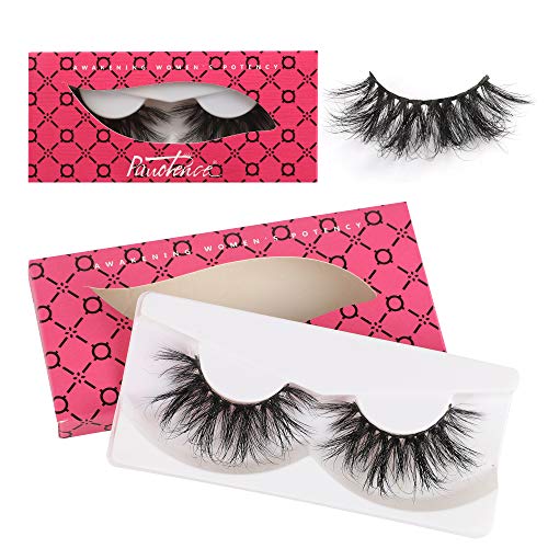 Pawotence 25mm Real Mink Eyelashes, 3D Fluffy Dramatic Long Crossed Strips Lashes Reusable Handmade Makeup False Eyelashes 1 Pair