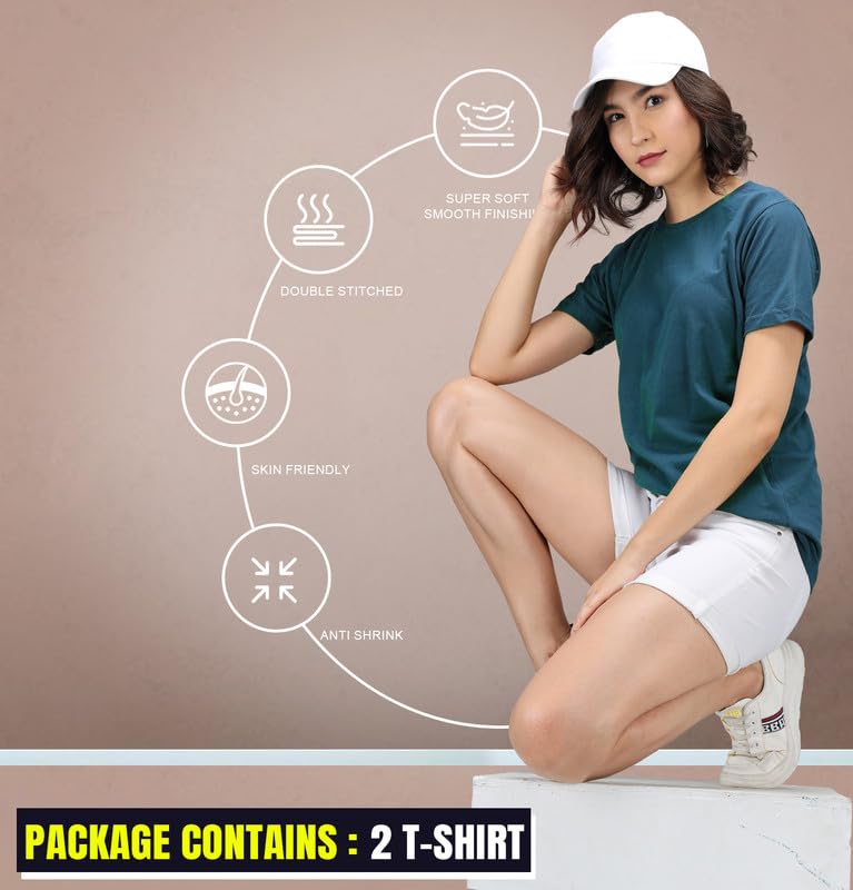 Image of Sleepynuts Women's S to 3XL Premium Half Sleeve Round Neck Plain Combed Cotton Tshirt Pack of 3 Loose Fit T-Shirts Combo