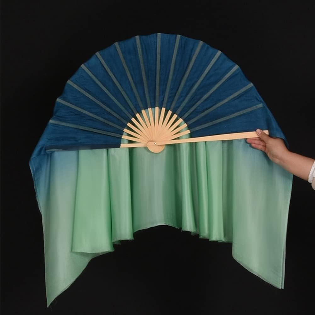 2PCS 100% Real Silk Dancer Performance Props Flowy Hand Dye Foldable Dance Fan Green