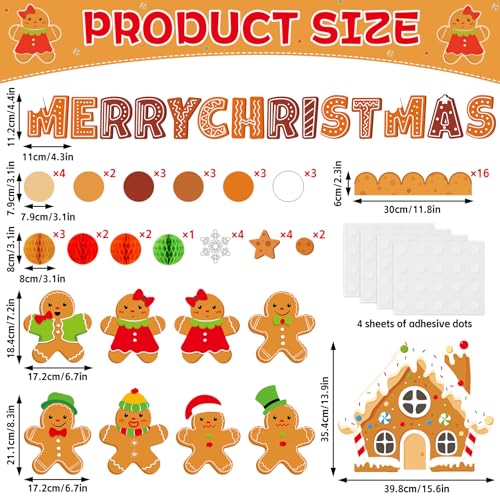 Image of 3D Christmas Honeycomb Bulletin Board Gingerbread Bulletin Board Set Christmas Classroom Decorations Gingerbread Winter House Paper Cutouts for Xmas Winter Holiday Home School Classroom Wall Decor