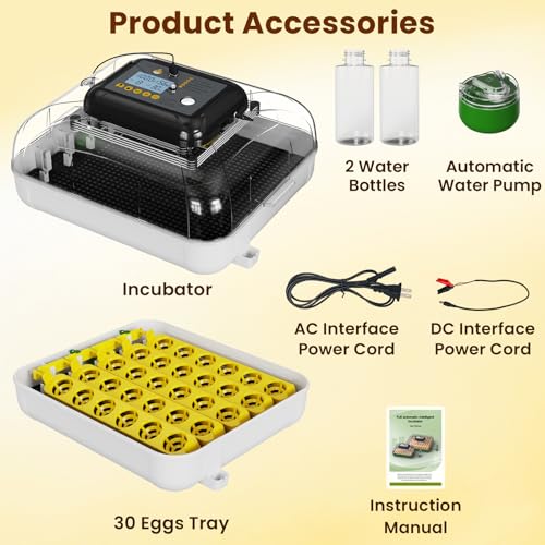 Incubators for Hatching Eggs, 30 Chicken Eggs Incubator with Automatic Egg Turning, Dual Power Supply, Egg Candler, Temperature & Humidity Control with Alert Function, Auto Water Filling by QVVCOOP - Image 9