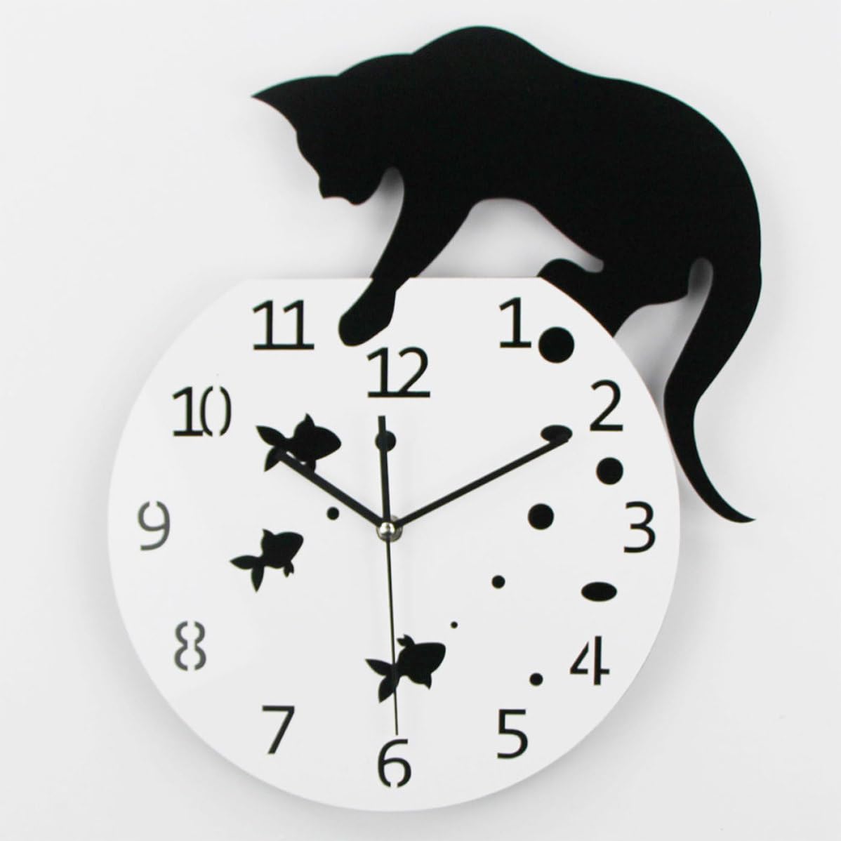 Toyvian Reloj de Pared de Acrílico Reloj de Pared Silencioso Creativo de Cuarzo Diseño de Gato y Pecera para Colgar sin Batería para Oficina y Café