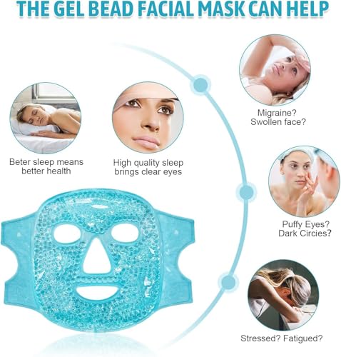 Image of JUDEE Reusable Gel Beads Eye & Face Mask Combo - Hot & Cold Therapy Mask Set for Relaxation, Comfort, and Stress Relief - Soft and Adjustable Eye and Face Masks (Blue)