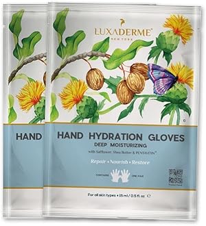 LuxaDerme Hand Hydration Gloves for Dry & Dehydrated Hands | Korean Moisturizing Hand Gloves with Shea Butter to Deeply Hydrate & Repair Rough Skin | Nourishes Nails & Cuticles | At-Home Manicure | Vegan Skincare for Men & Women (Pack of 2)
