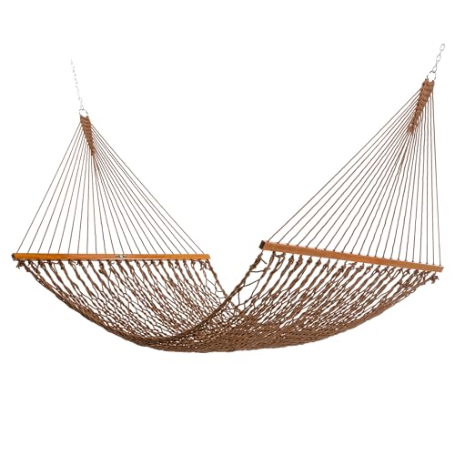 Original Pawleys Island Large Antique Brown DuraCord Rope Hammock 13 ft. x 55 in. 2-Person 450 lb Capacity Oak Spreader Bar Zinc-Plated Hardware Handcrafted in the USA
