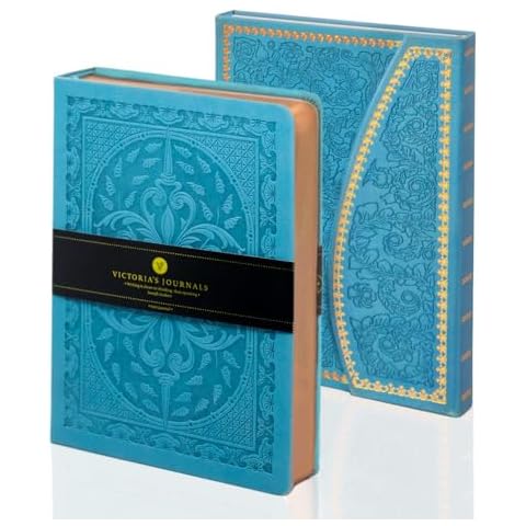 VICTORIA'S JOURNALS Leatherette Vintage Hard Cover Lined Journal and Magnet Closure Carving Vintage Journal Bundle Cover