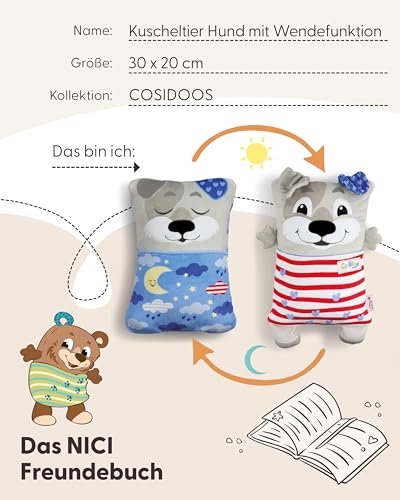 NICI Cosidoo Kuscheltier Hund mit Wendefunktion 30x20cm - grau - Weiches Plüschtier – Für kleine Kuscheltierliebhaber zum Kuscheln & Spielen. Ideal für Zuhause, den Kindergarten oder unterwegs - 62291