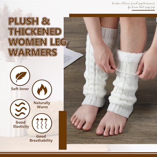 Image of Geyoga 4 Pairs Wome Winter Fleece Lined Leg Warmers Knit Warm Long Leg Knit Thick Boot Socks for Skating Walking
