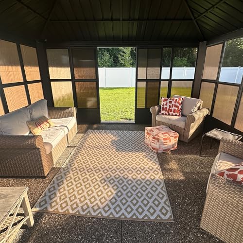 PURPLE LEAF 12' X 16' Solarium Permanent Hardtop Gazebo Galvanized Steel Double Roof Aluminum Outdoor Screened Gazebo for Lawn Deck Backyard Grey - Image 4