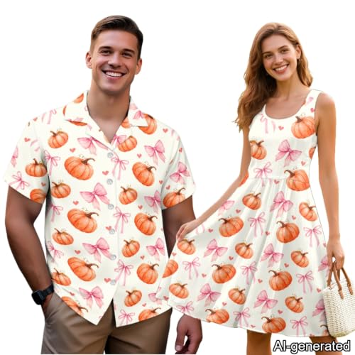 Image of Dreaweet Summer Dresses for Women A-Line Sleeveless Flowy Sun Dresses,Men's Casual Button-Down Shirts,Couple Matching Outfits