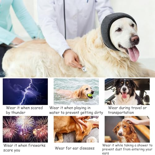 Schutzkappe für Hunde, Lärmschutz-Ohrschützer Schwarz, Verstellbarer Geräuschreduzierer, Beruhigendes Zubehör für Fellpflege und Feuerwerke, Größe S