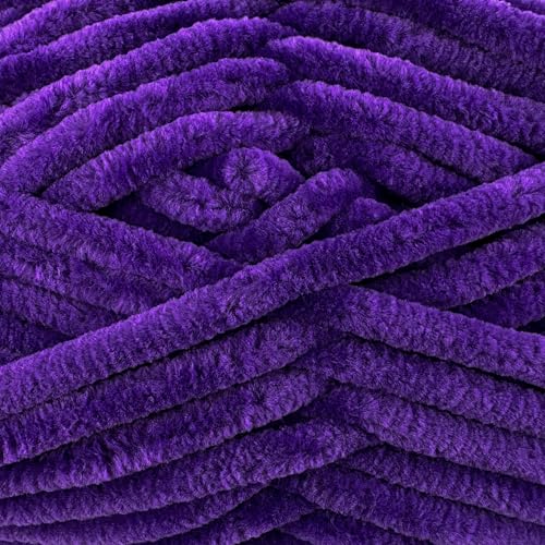 Image of Cuddly Velvet Chenille Yarn, Super Soft Fluffy Bulky for Knitting Crocheting Blanket Amigurumi, Durable for Shedding, 100 Gram (3.53 Ounces) 109 Yards (100 Meters) (Violet) (3 Skeins)