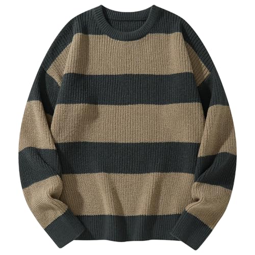 Men's Loose Bottoming Sweater Casual Versatile Striped Pullover Round Neck Sweater