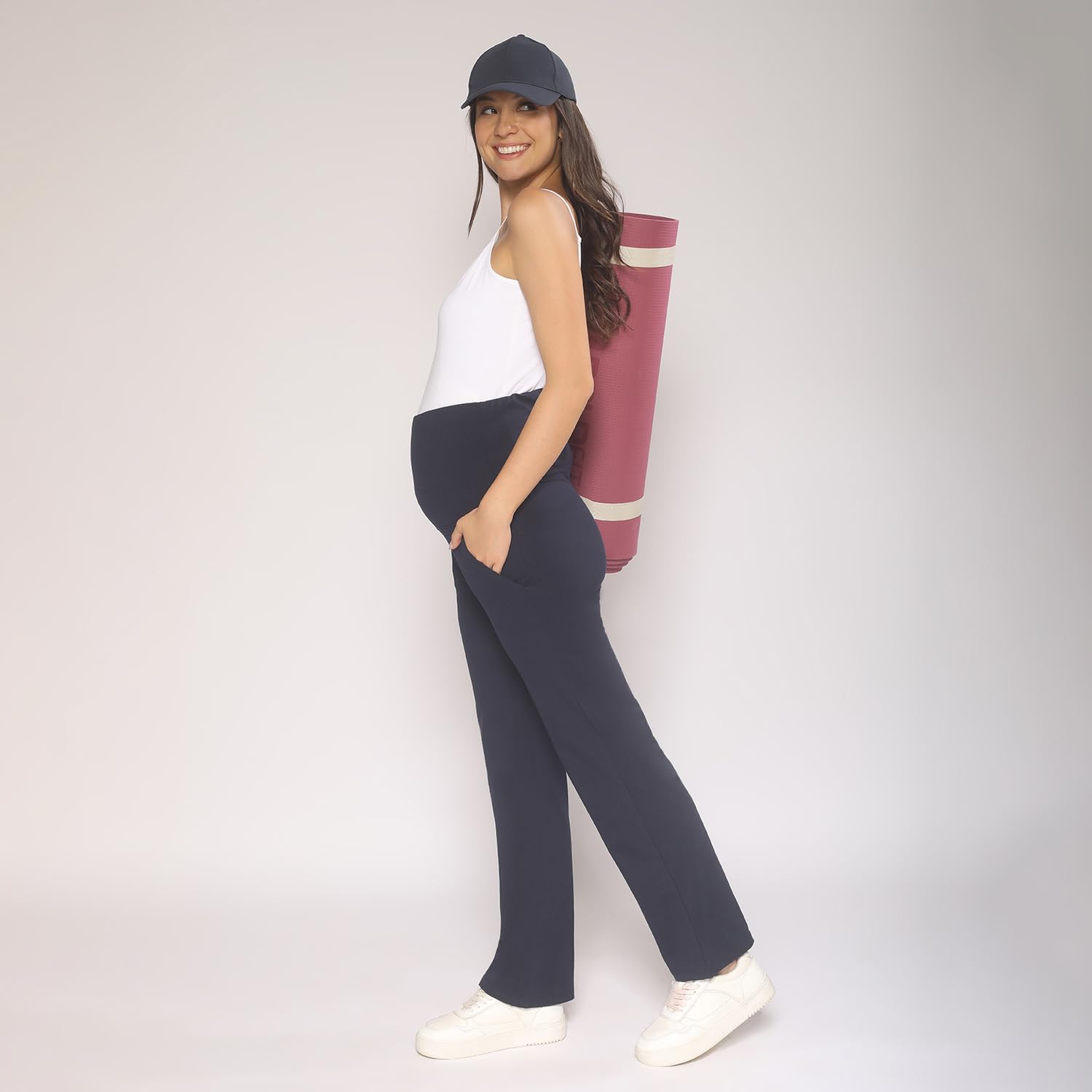 MomToBe Women's Cotton Maternity Track Pants/Pregnancy Track Pants/Maternity Trouser for Pre and Post Pregnancy (Medium) Navy Blue - Image 2 thumbnail
