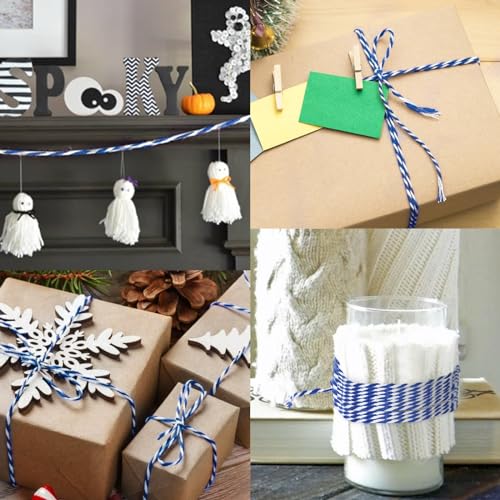 Image of jijAcraft Blue and White Twine String, 328 Feet Christmas Bakers Twine String, 2MM Heavy Duty Packing String for DIY Crafts, Christmas Decoration, Gift Wrapping, Craft Wrapping