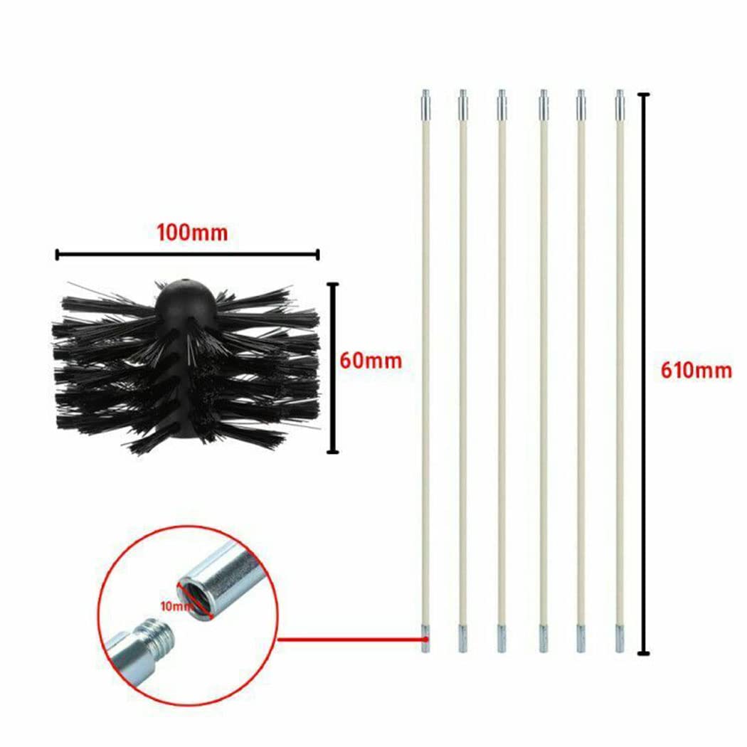 Schoorsteen Borstel Staven Vegen Afvoer Set Schoonmaak Tool Kit Met 6/9/12/15 Staven Duct Vent Cleaning Set Schoorsteenveger Kit Schoorsteenreinigingsset (Color : 12 Rods, Size : 610mm