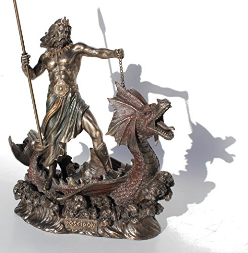 Poseidon With Trident Standing On Hippocampus, Cold Cast Bronze, 9 1/4 Inch Tall #TOP3