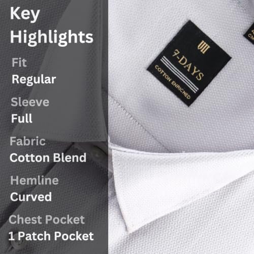 Image of 7-DAYS Premium Men's Formal Shirts - Cotton Rich, Textured Self-Design, Full Sleeve, Regular Fit, Wrinkle Resistant, with Pocket - Perfect for Office