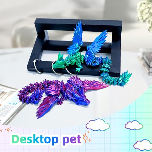 Image of 2 Pack 3D Printed Dragon with Wings - 9 inch Flying Dragon, Flexible Articulated Winged Toy, Office Desk Toy, Home Decor, Easter Basket Stuffers (Purple+Green Blue)