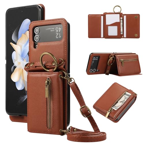 Coque Galaxy Z Flip 3 Asuwish ZHKLLB US en cuir marron pour smartphone pliable