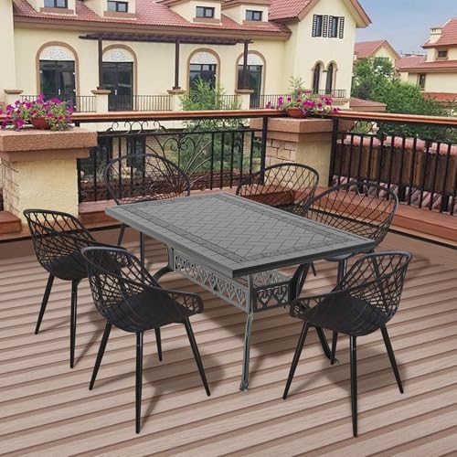 Lot 6 chaises jardin plastique noir pieds métal GOKHOMX